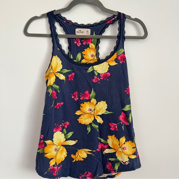 Hollister Tops - Hollister Floral Racerback Tank Top Navy Tropical Summer Top Size XS